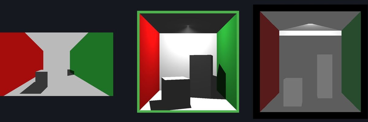 Three renderings of boxes